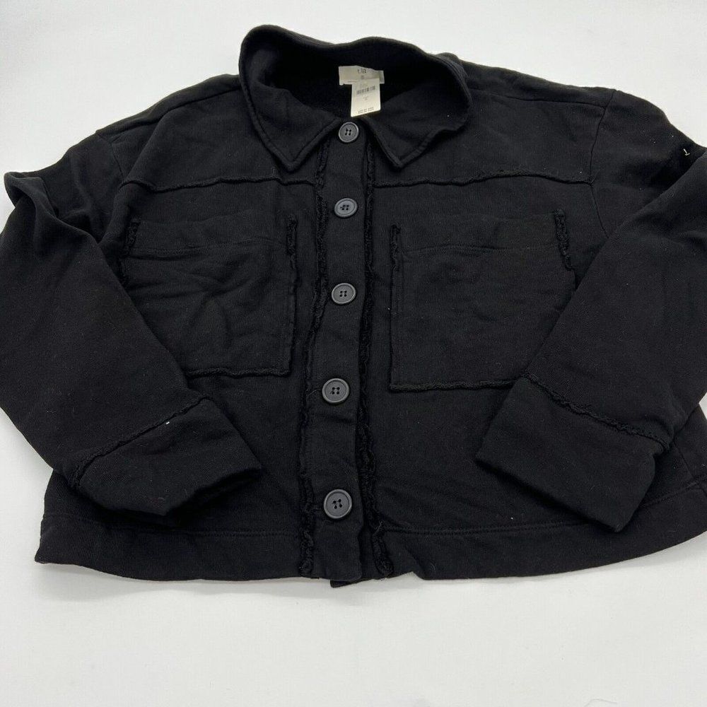 T. La Anthropologie Black Button Up Jacket Exposed Seams NWT Small Pockets